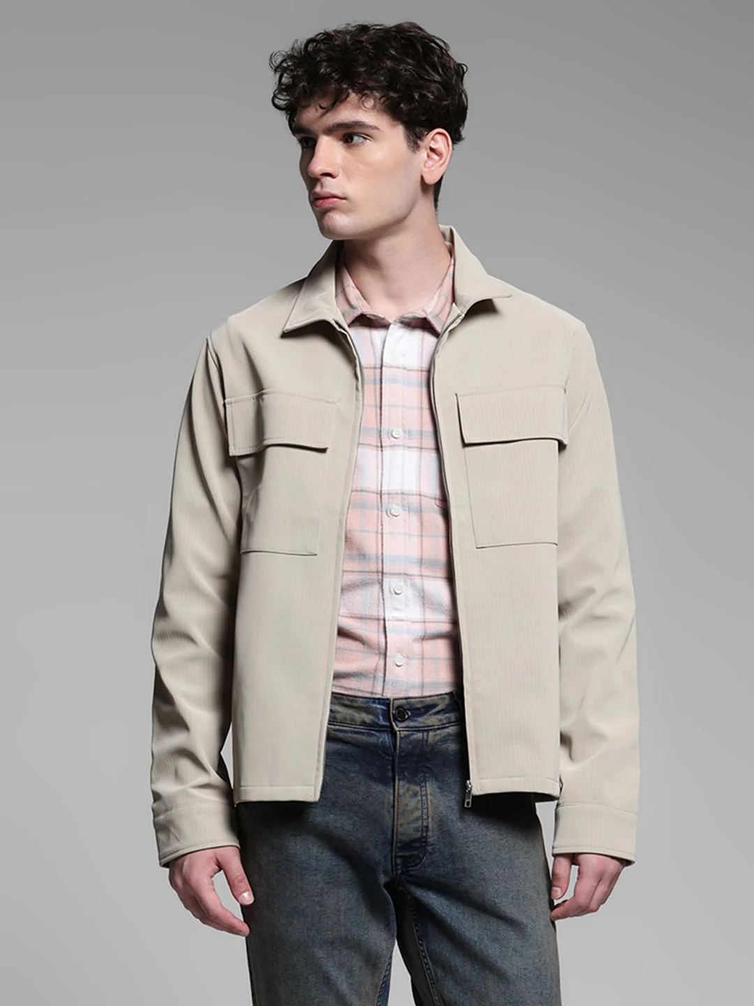 Beige Striped Shacket - Image 2