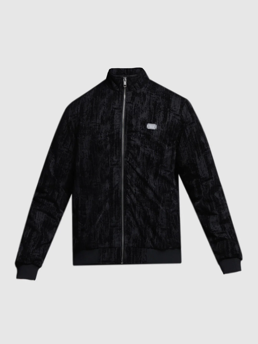 Black Flock Print Bomber Jacket - Image 7