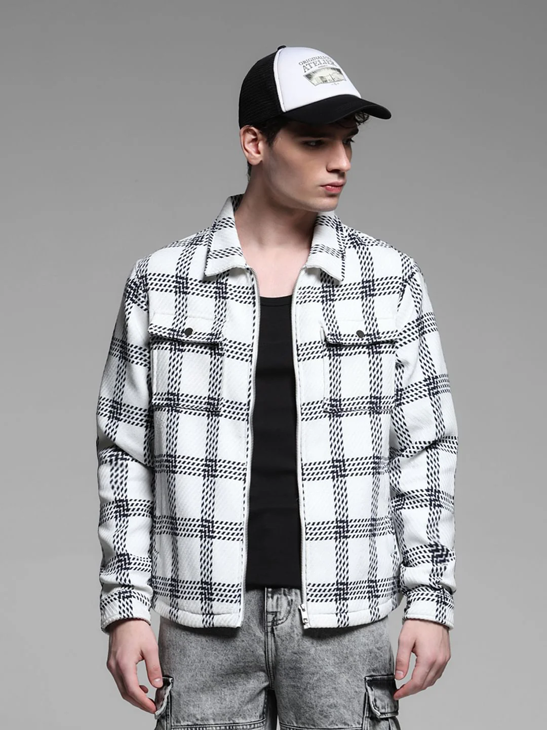 WHITE CHECK LONG SLEEVE JACKET