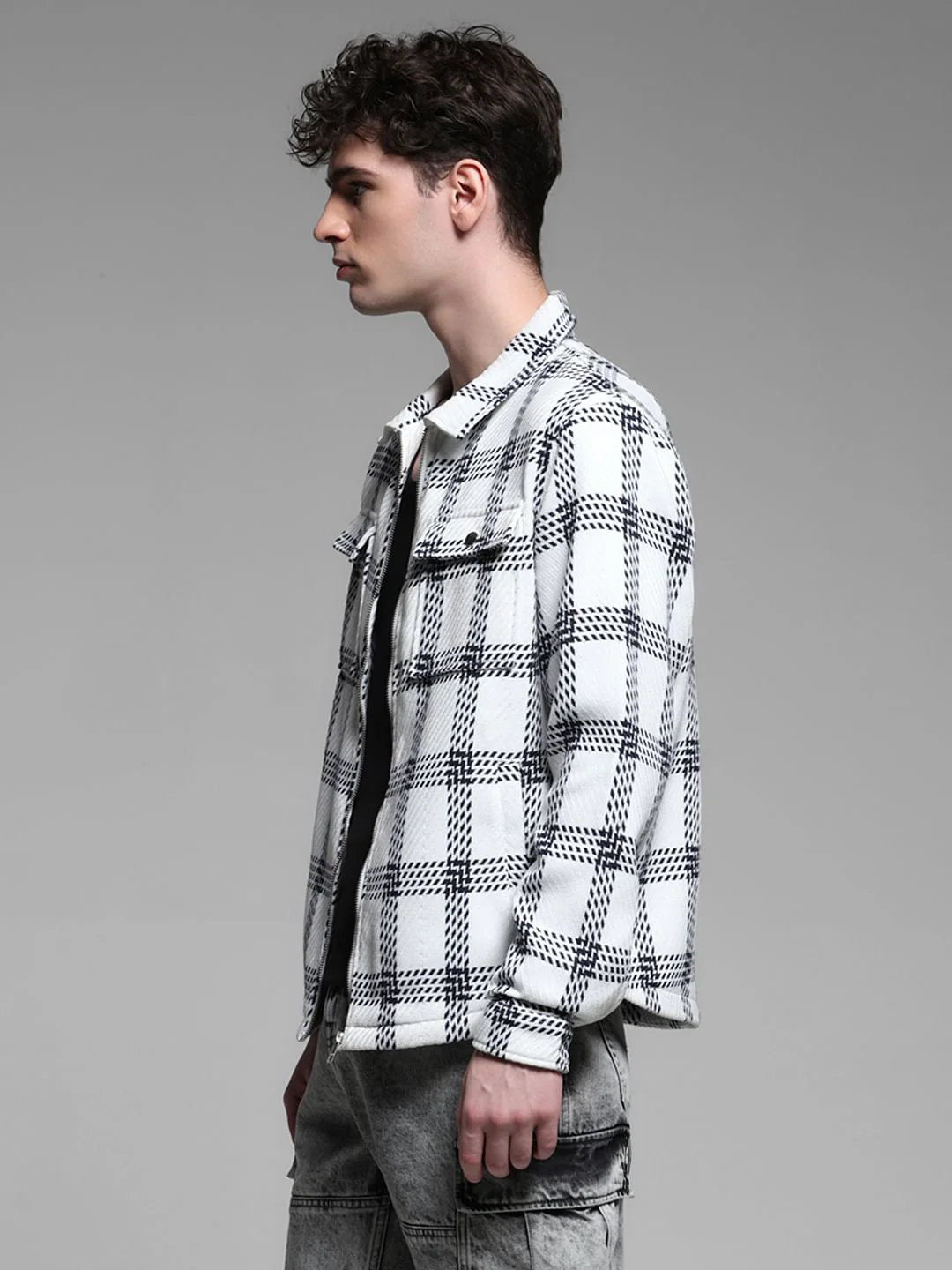 WHITE CHECK LONG SLEEVE JACKET - Image 3