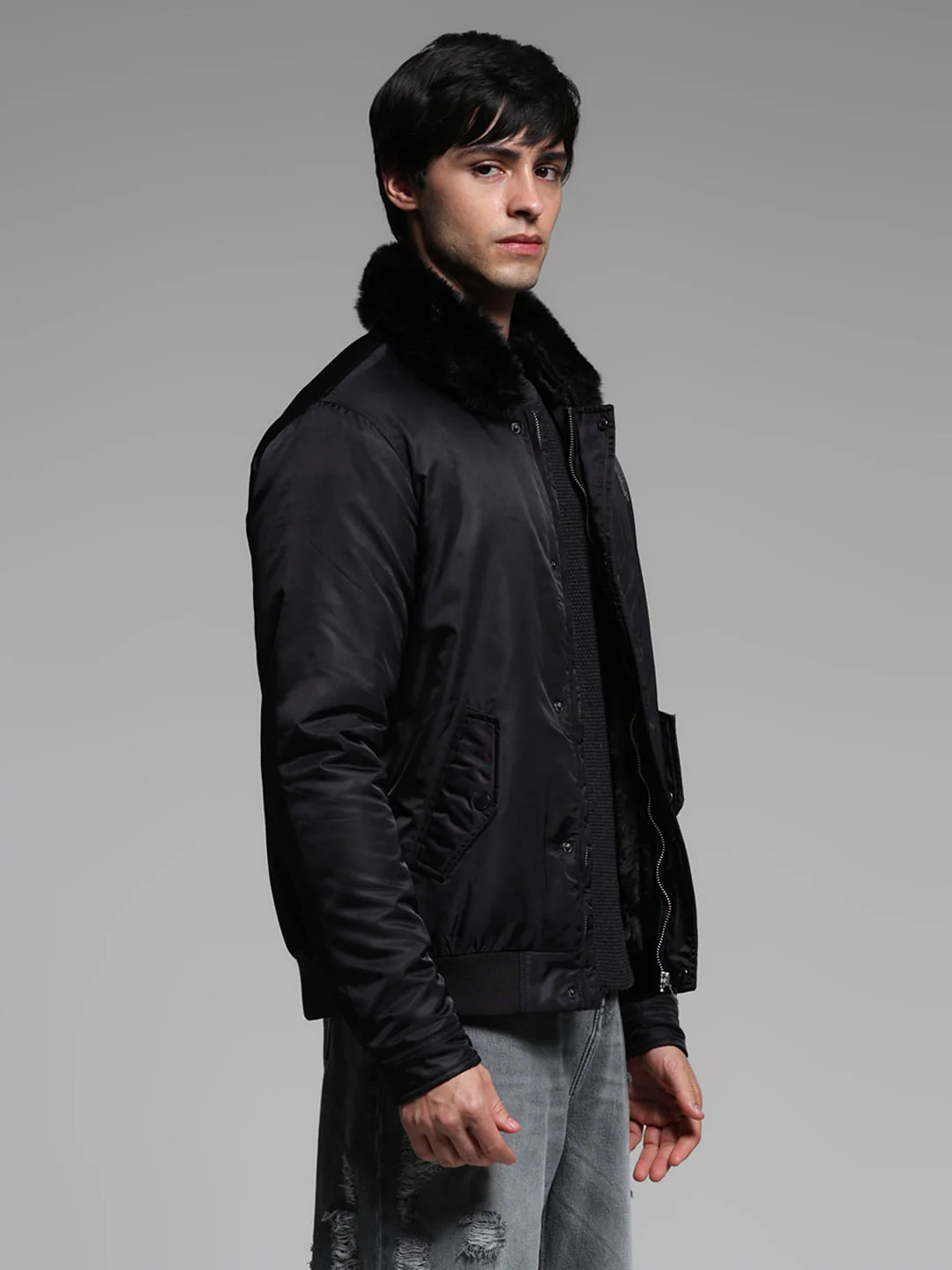 Black Fur Trim Puffer Jacket - Image 3