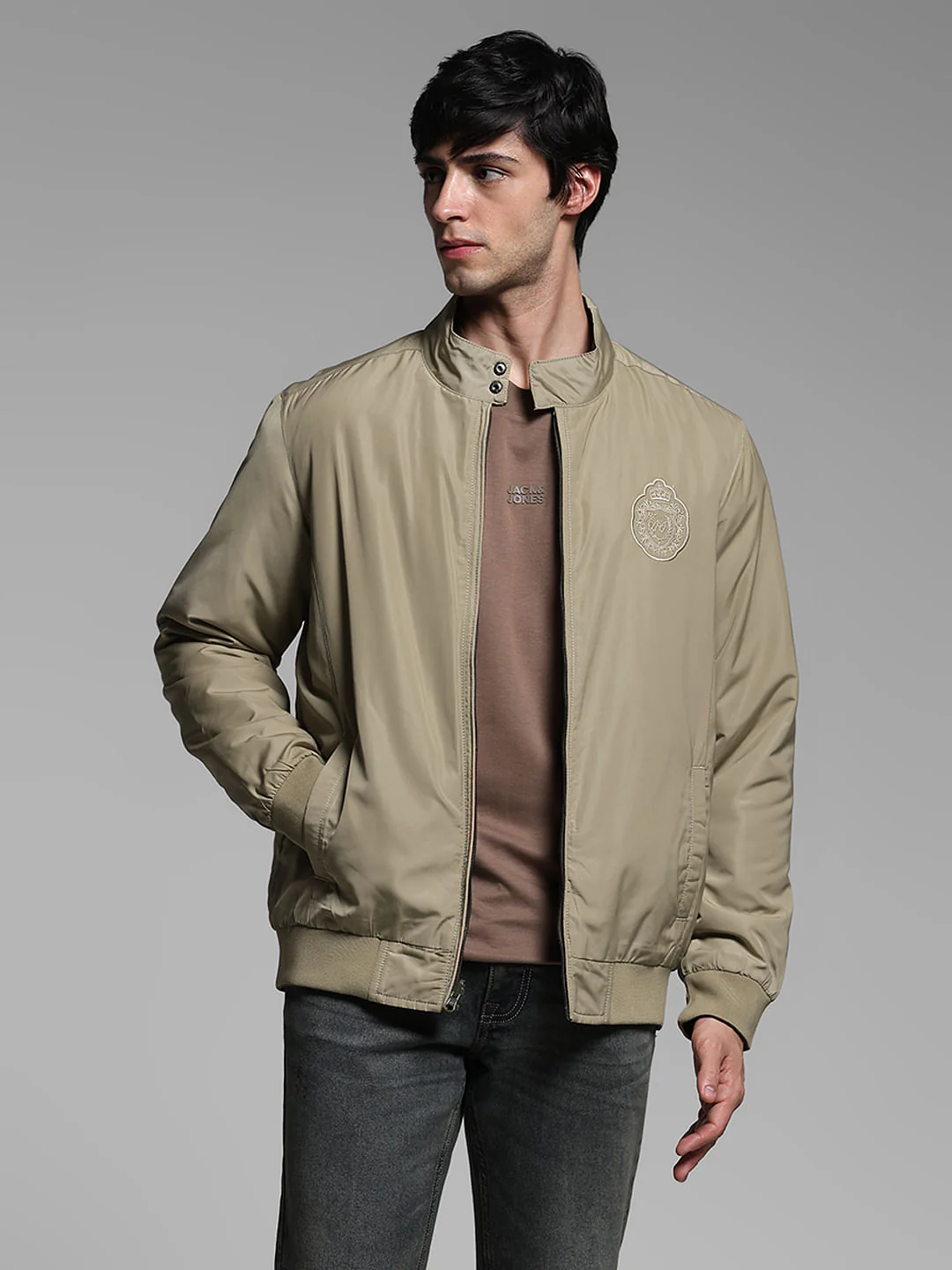 Olive Reversible High Neck Bomber Jacket - Image 3