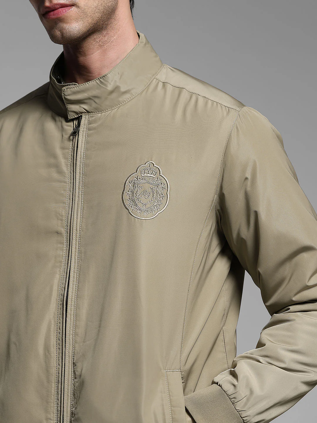 Olive Reversible High Neck Bomber Jacket - Image 6