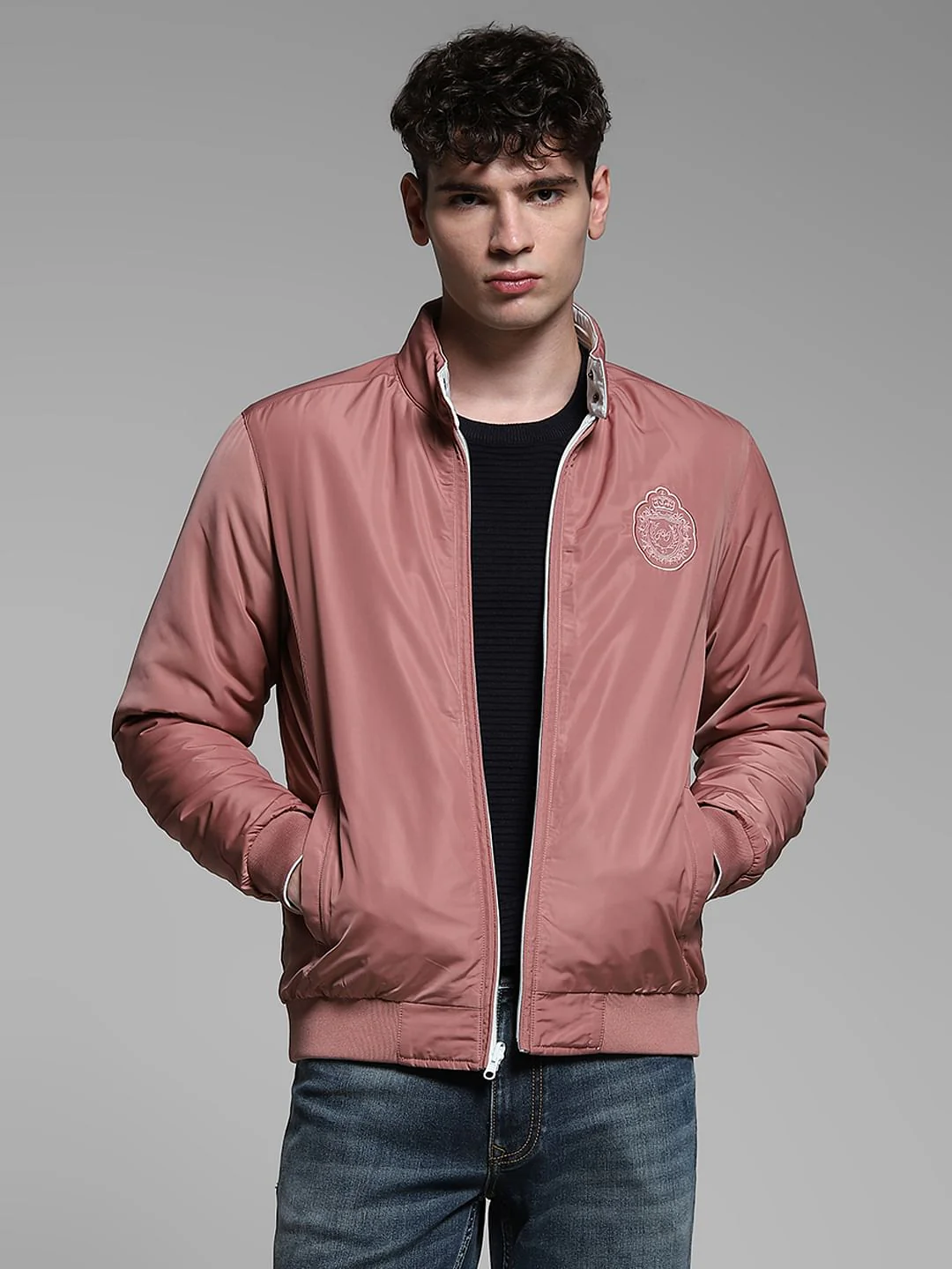 Pink Reversible High Neck Bomber Jacket - Image 3