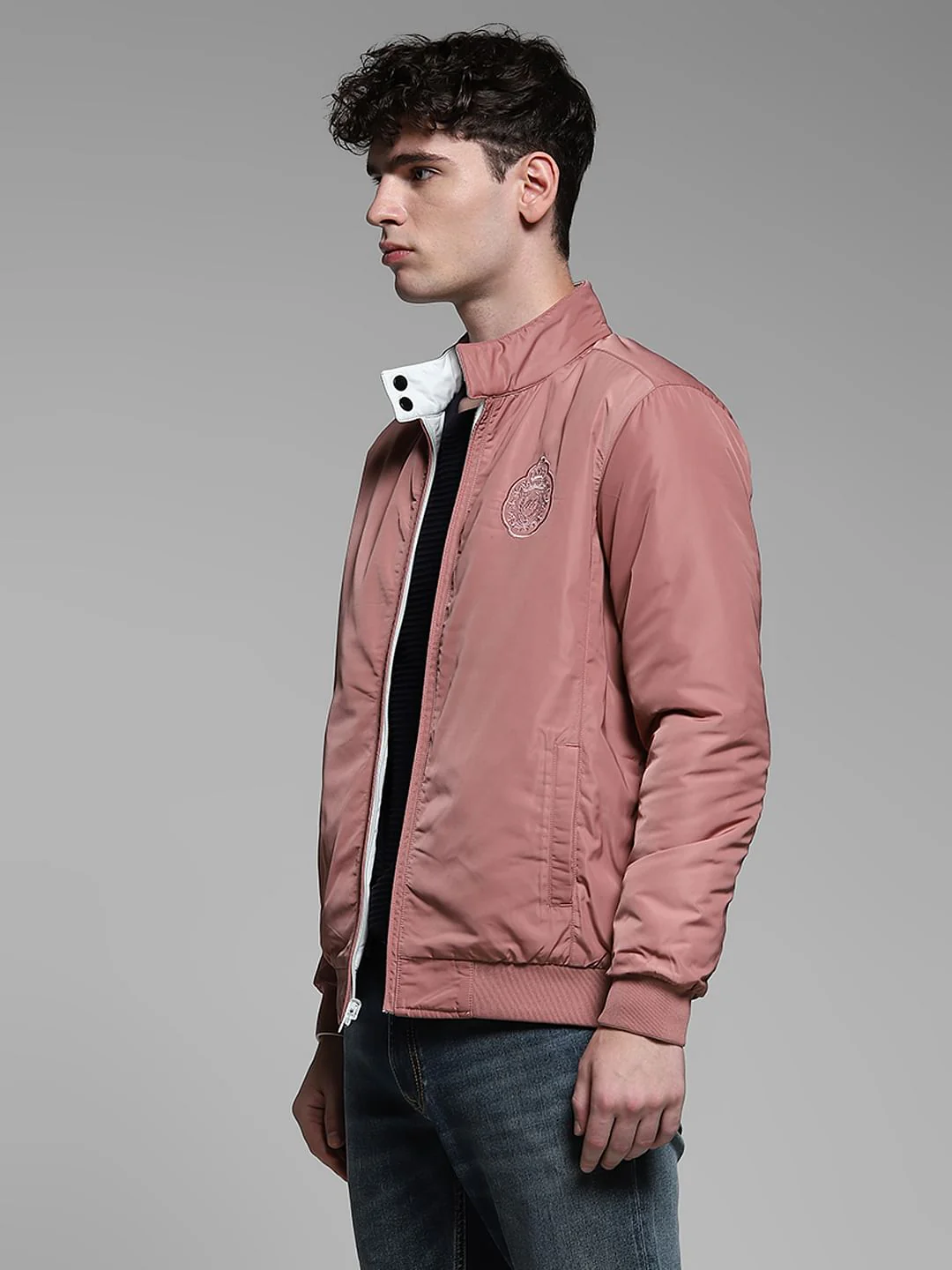 Pink Reversible High Neck Bomber Jacket - Image 4
