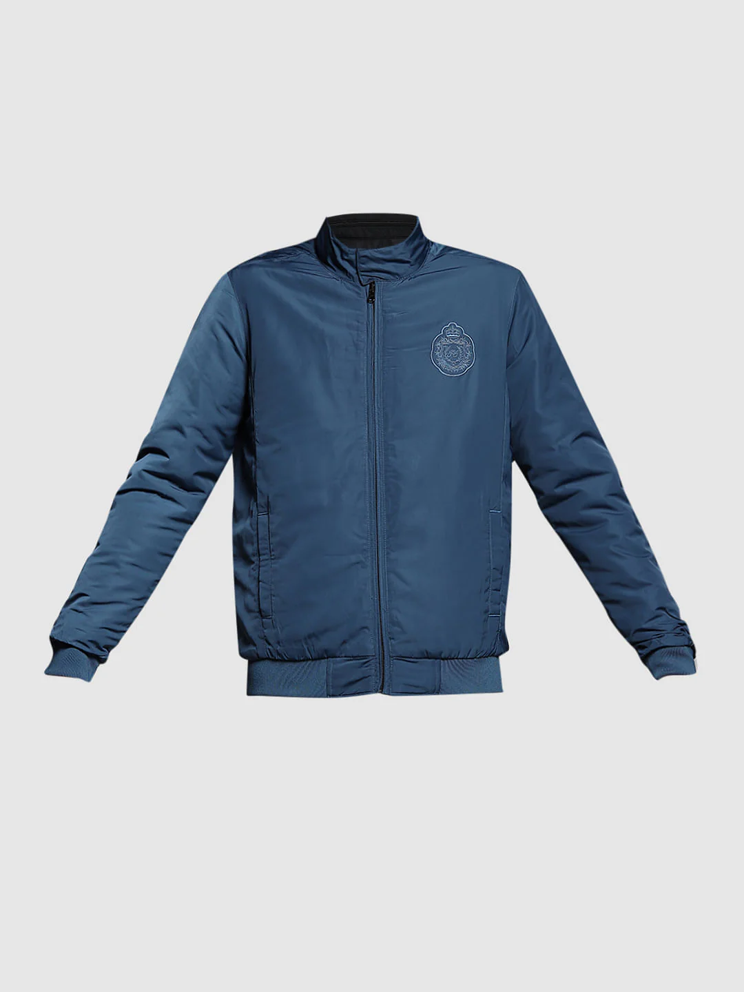 Dark Blue Reversible High Neck Bomber Jacket - Image 9