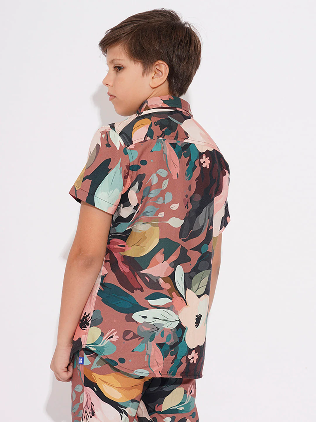 BOYS Brown Printed Co-ord Set Shirt - Image 4