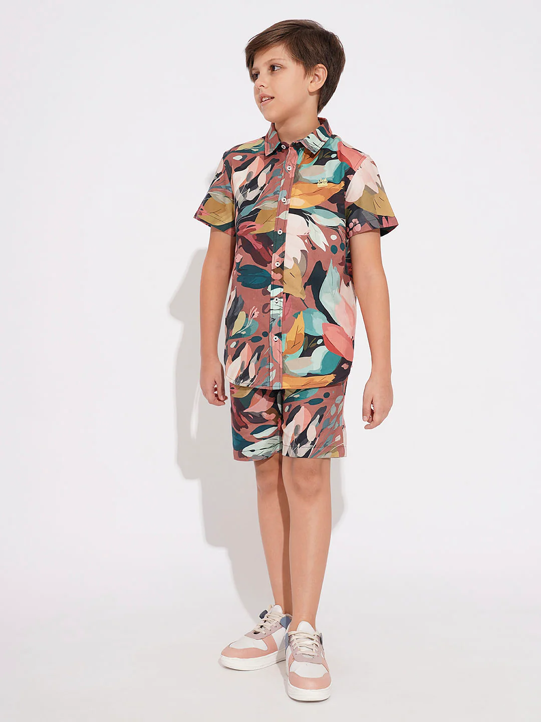 BOYS Brown Printed Co-ord Set Shirt - Image 5