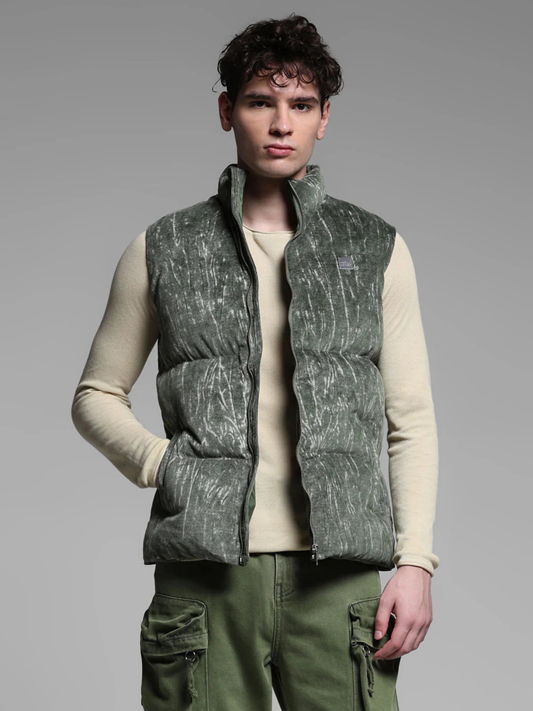 GREEN ABSTRACT PRINT VEST JACKET - Image 2