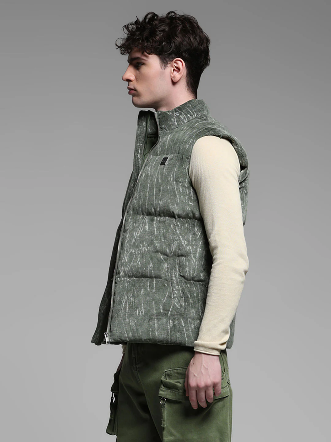 GREEN ABSTRACT PRINT VEST JACKET - Image 3