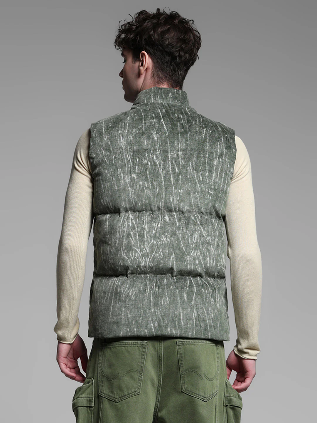 GREEN ABSTRACT PRINT VEST JACKET - Image 4