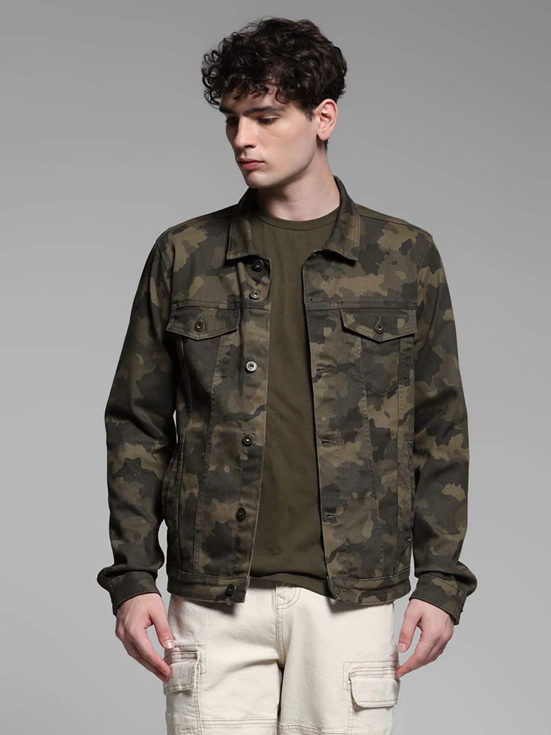 Olive Green Camo Print Jacket - Image 2