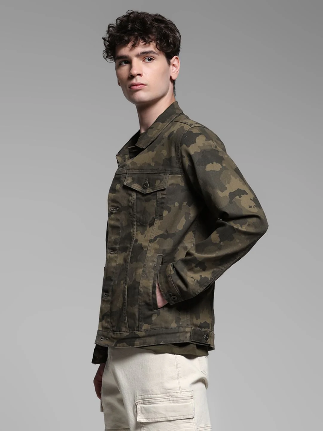 Olive Green Camo Print Jacket - Image 3