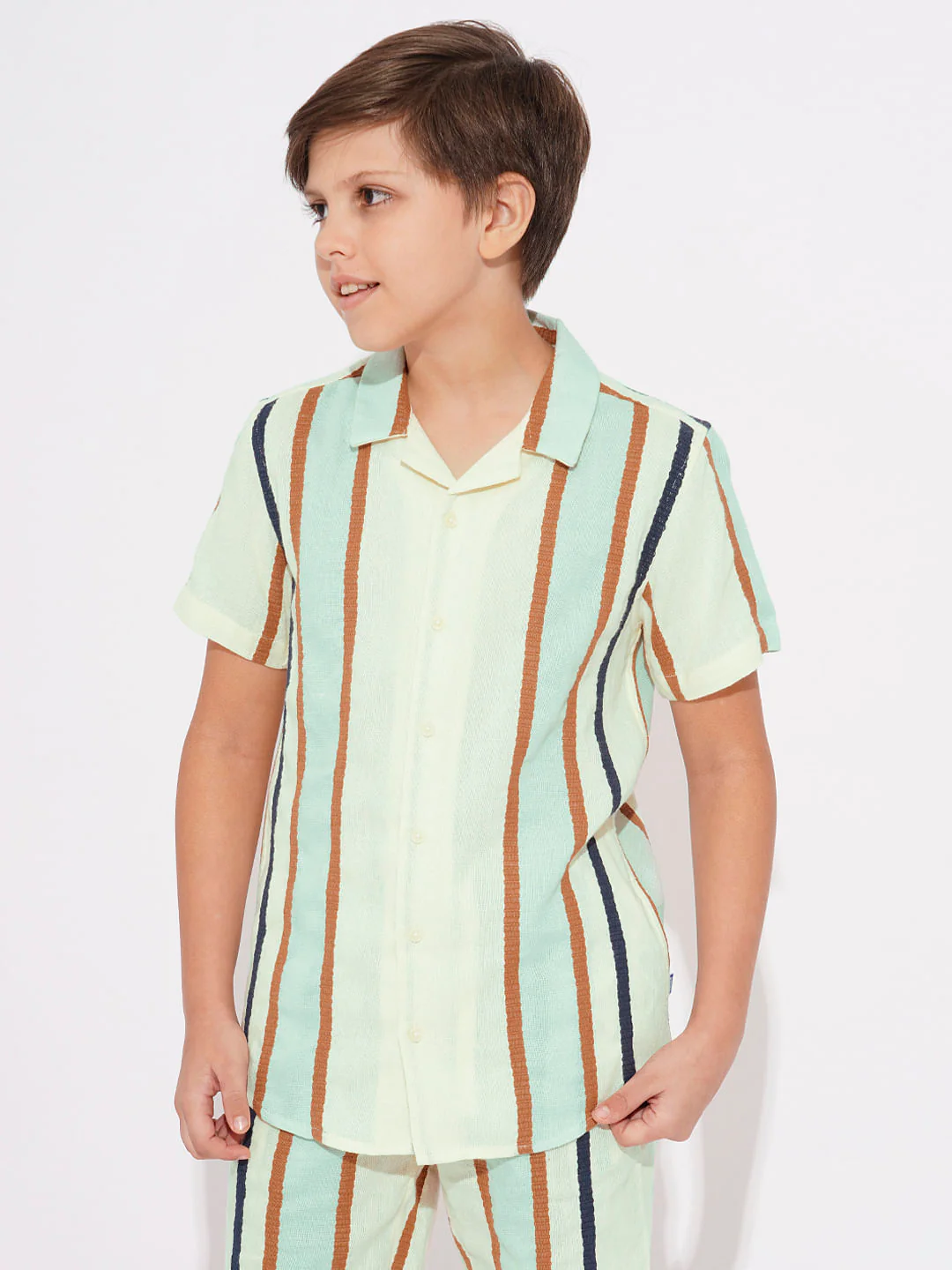Green Dobby Striped Co-ord Set Shirt - Image 2