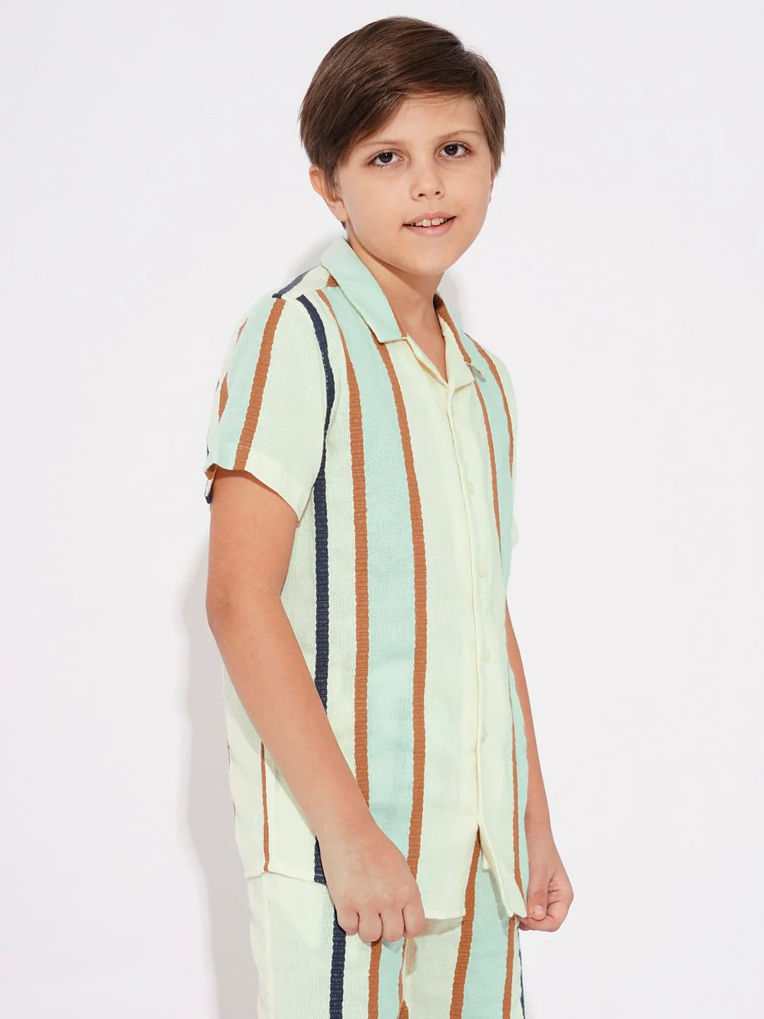 Green Dobby Striped Co-ord Set Shirt - Image 3