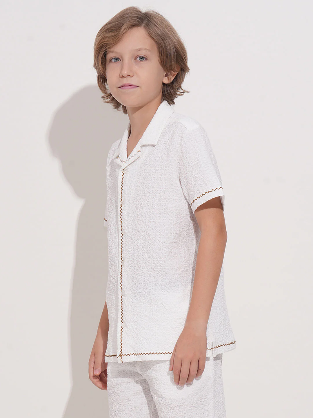 White Embroidered Co-ord Set Shirt - Image 3
