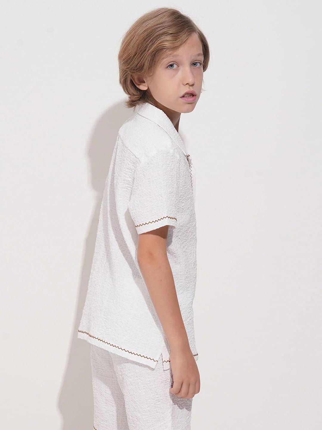 White Embroidered Co-ord Set Shirt - Image 4