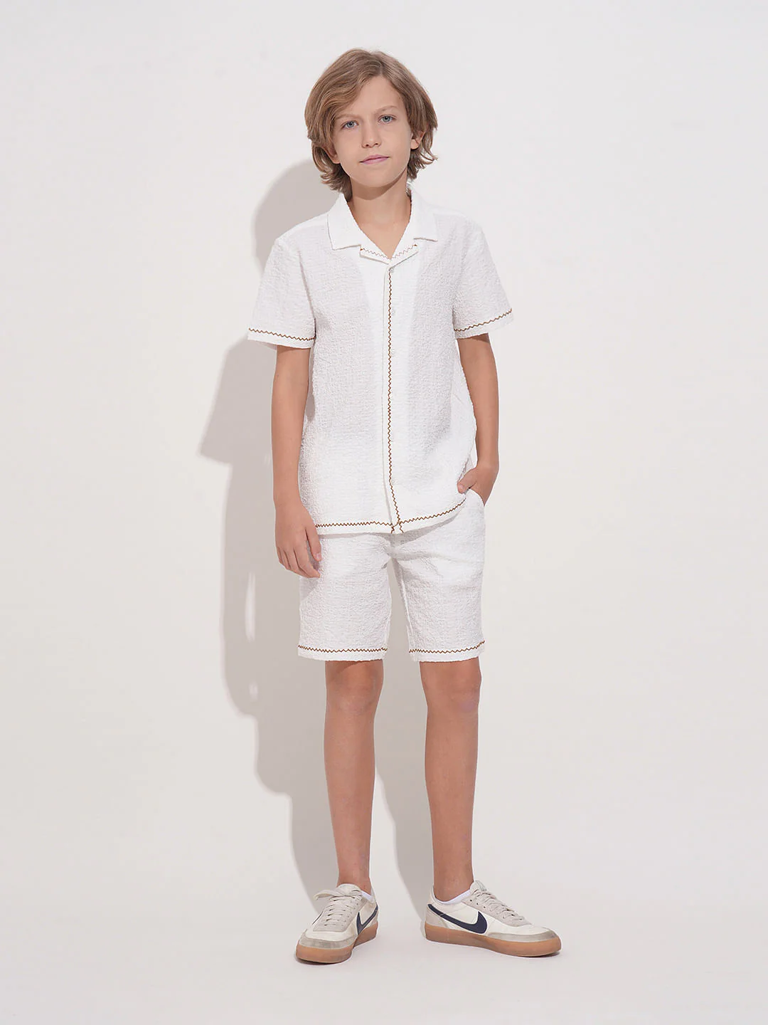 White Embroidered Co-ord Set Shirt - Image 5