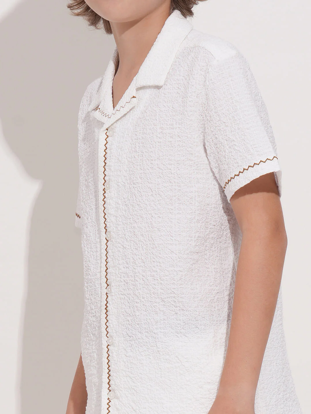 White Embroidered Co-ord Set Shirt - Image 6