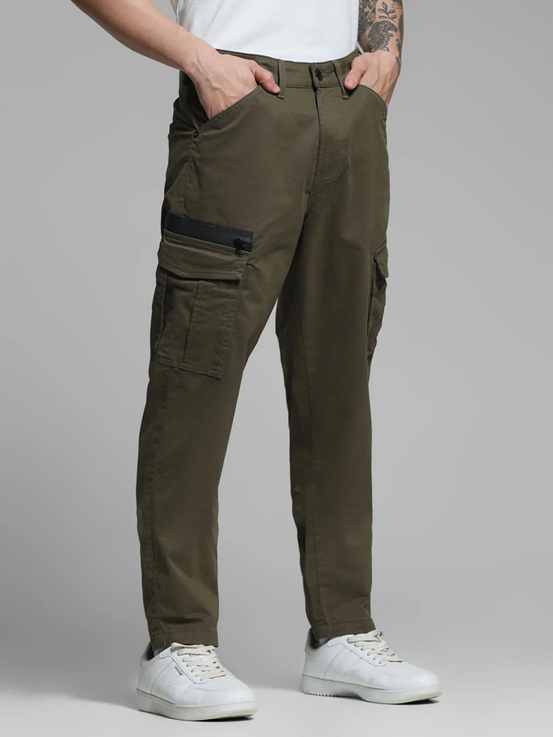 Olive Green Mid Rise Cargo Pants - Image 2