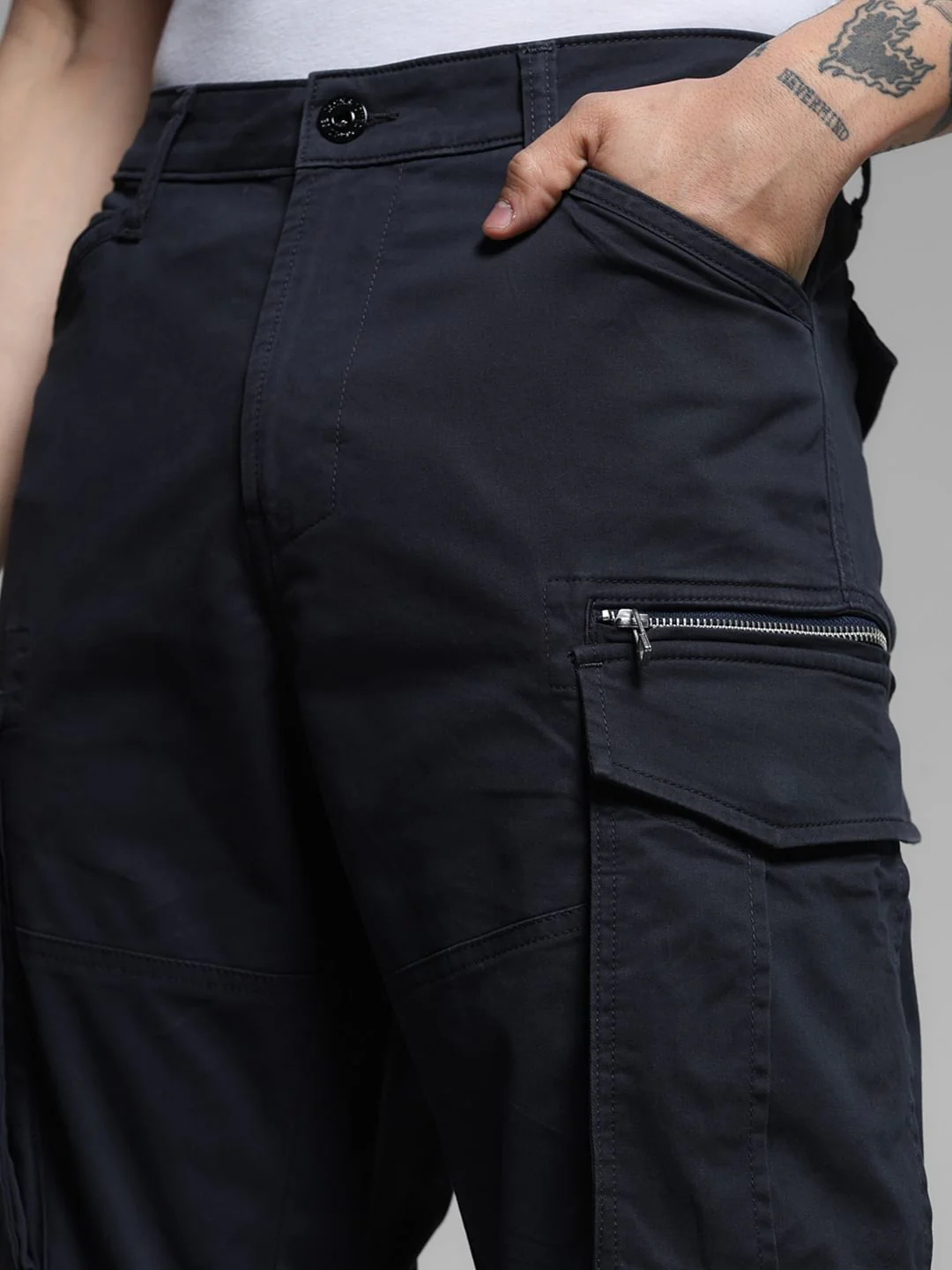 Navy Blue High Rise Cargos - Image 4