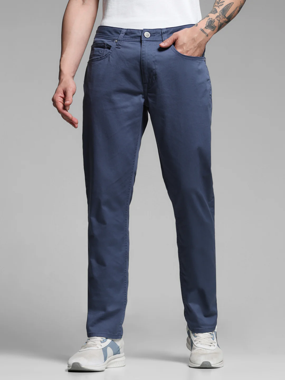 Dark Blue Twill Slim Fit Pants