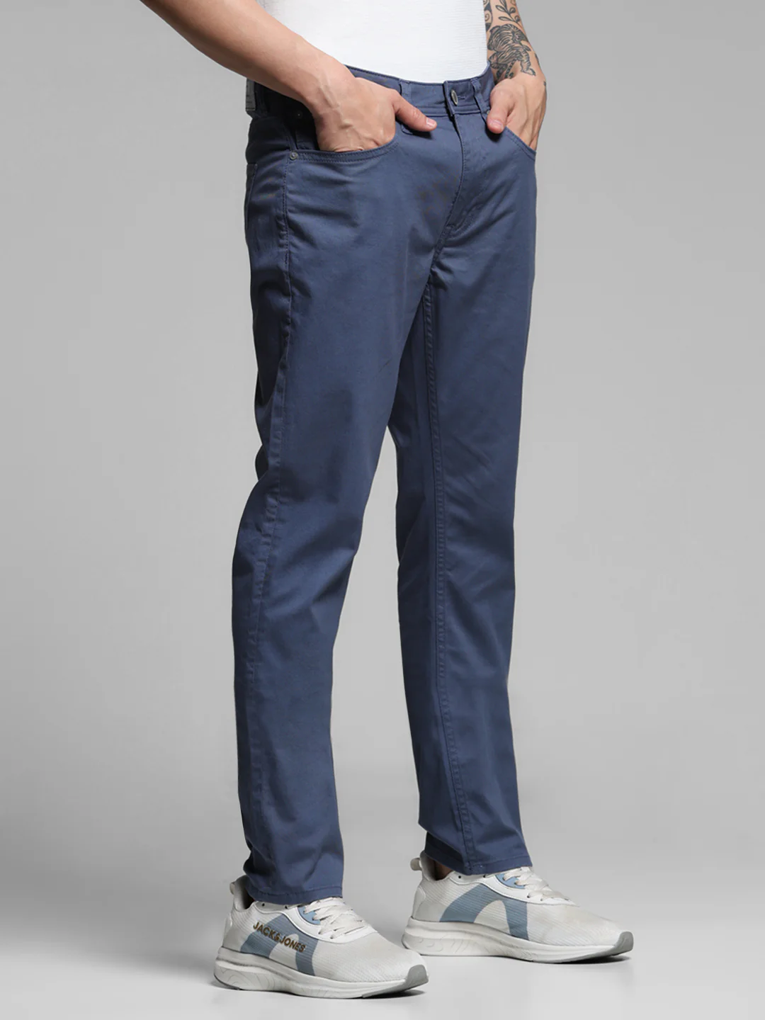 Dark Blue Twill Slim Fit Pants - Image 2