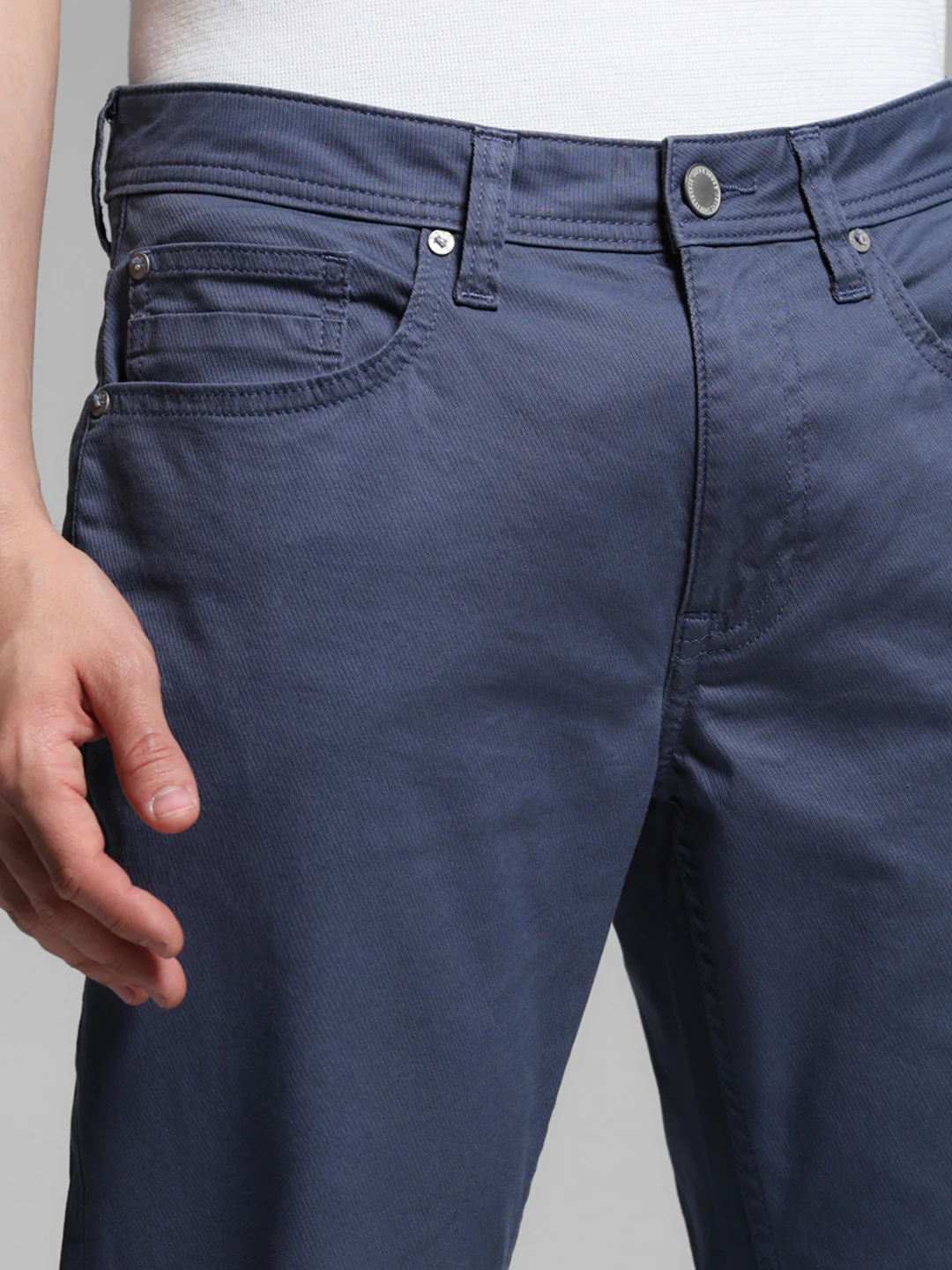 Dark Blue Twill Slim Fit Pants - Image 4