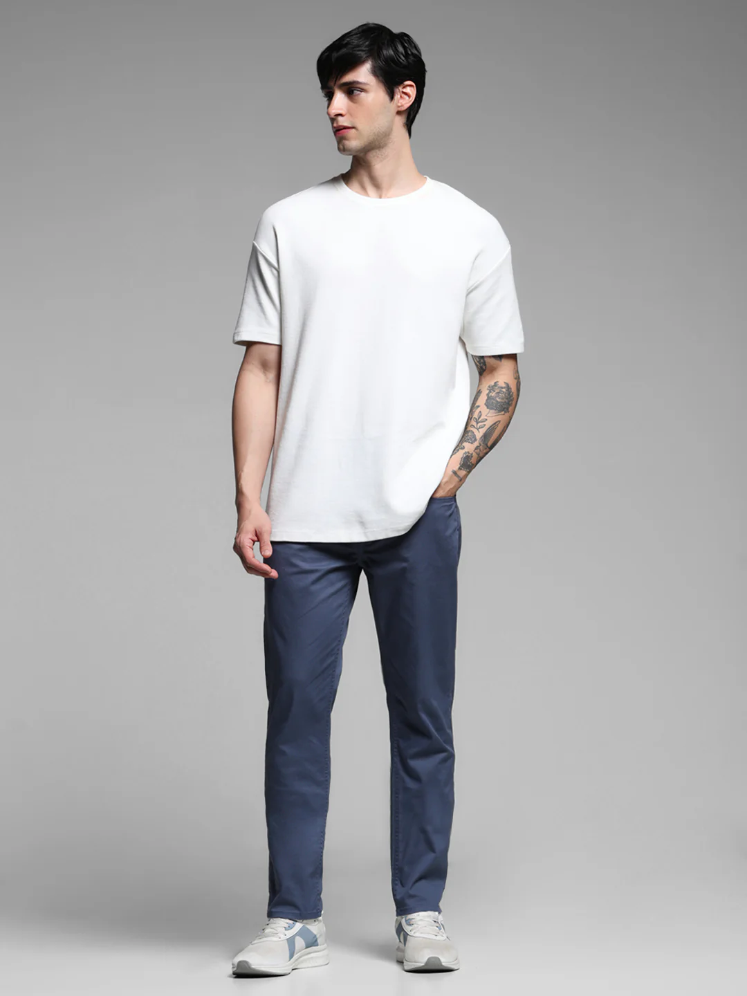 Dark Blue Twill Slim Fit Pants - Image 6