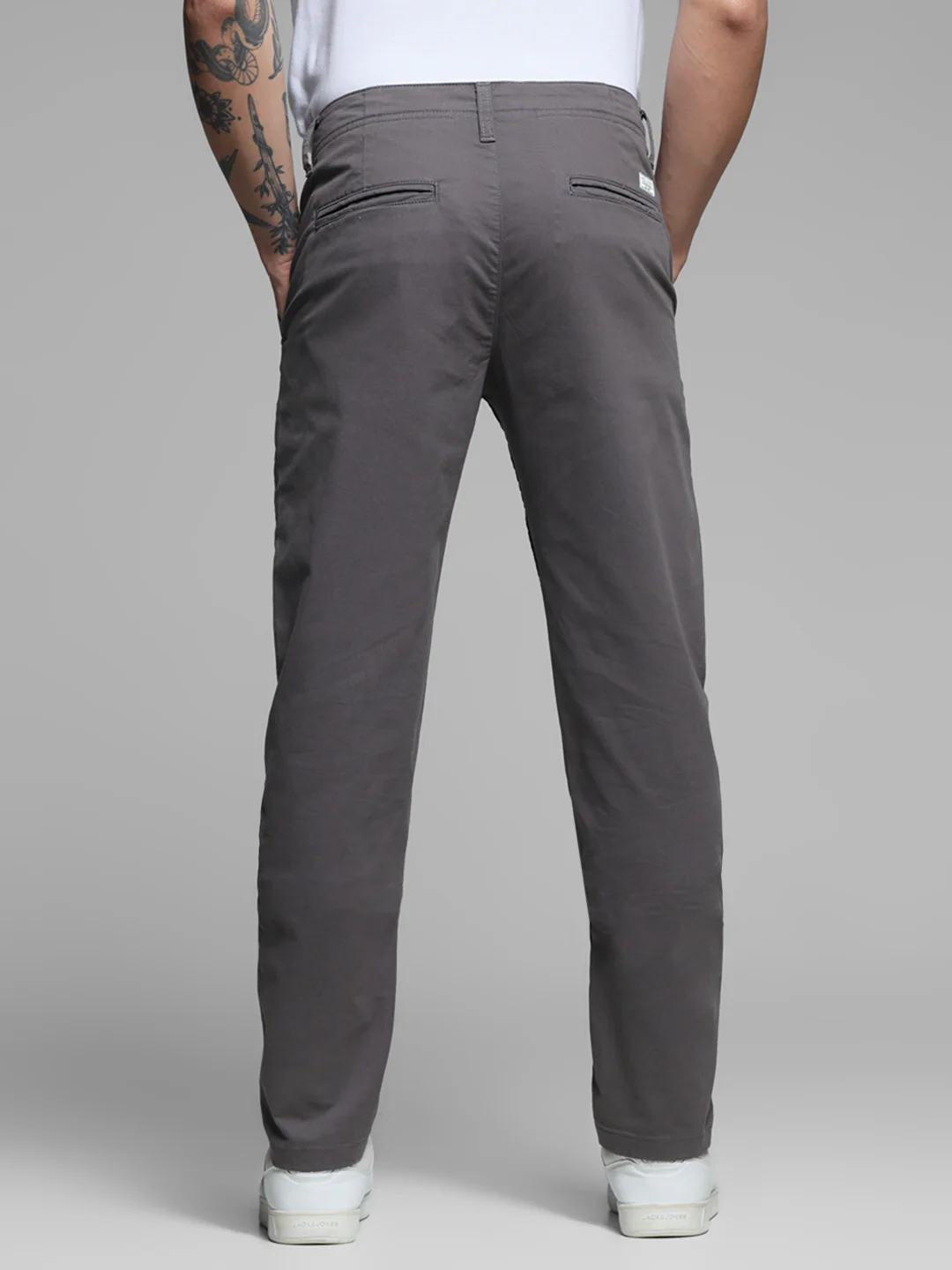 Grey Mid Rise Twill Pants - Image 3