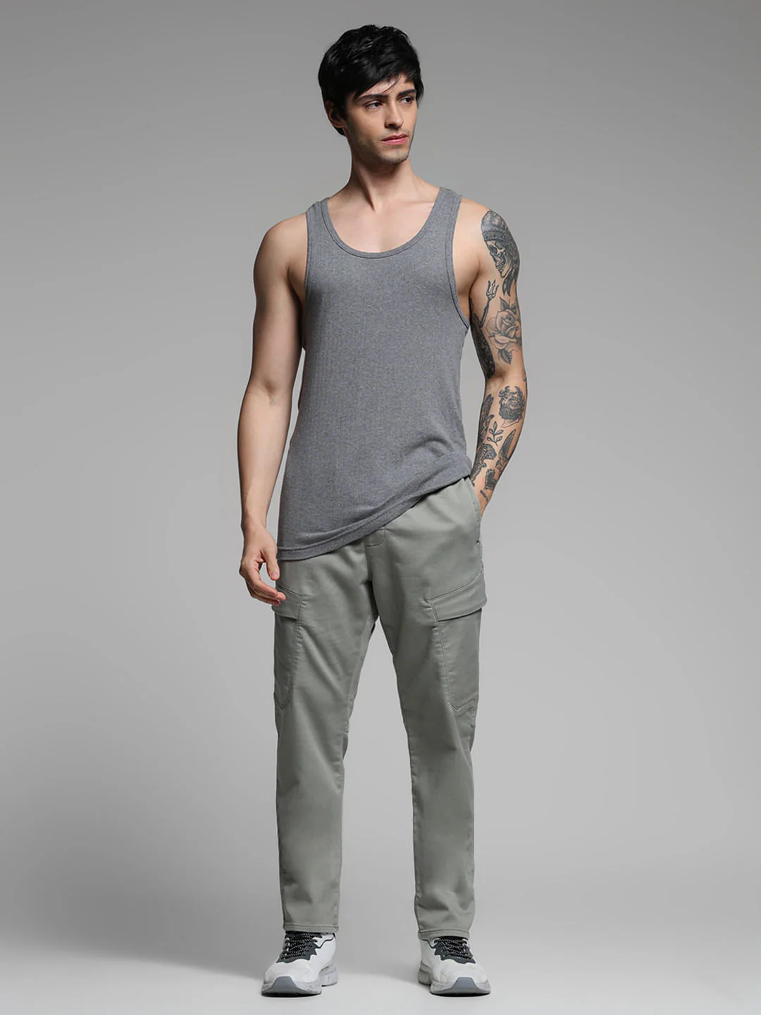 Grey High Rise Knitted Cargos - Image 6