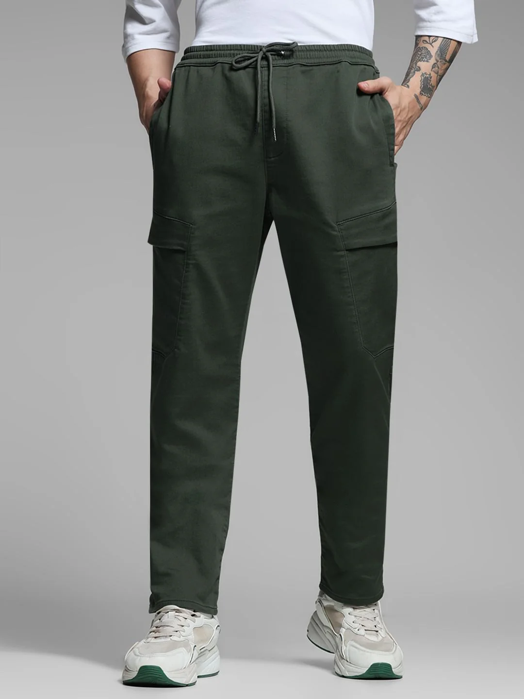 Olive Green Mid Rise Knitted Cargos