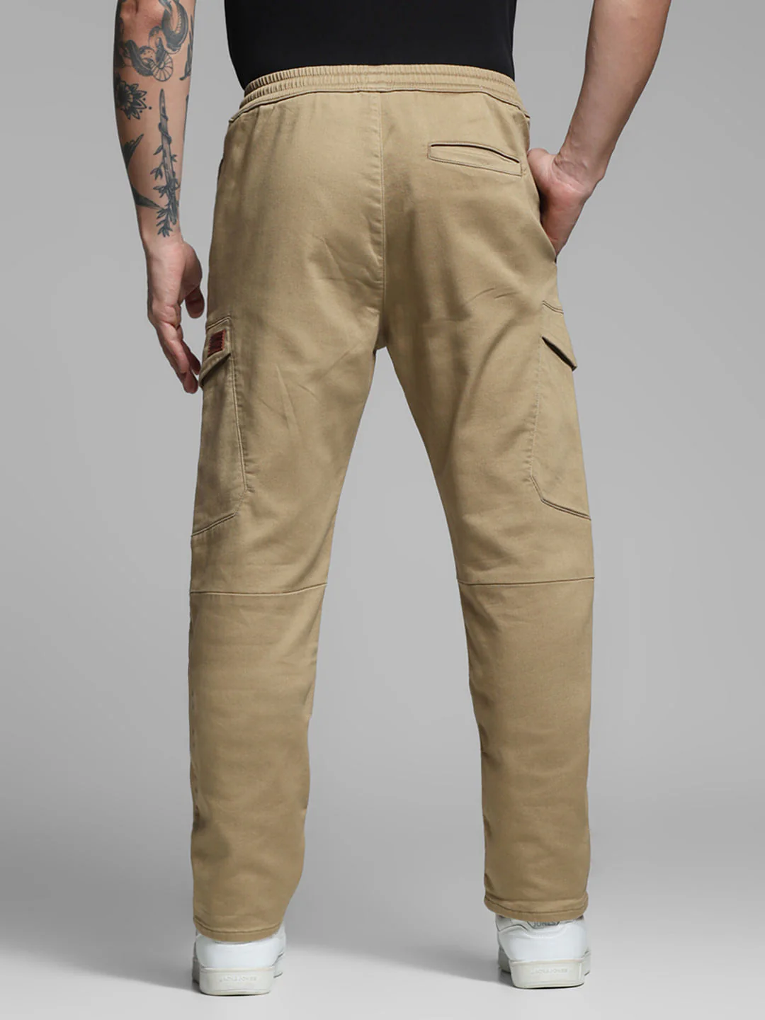 Beige Mid Rise Knitted Cargos - Image 3