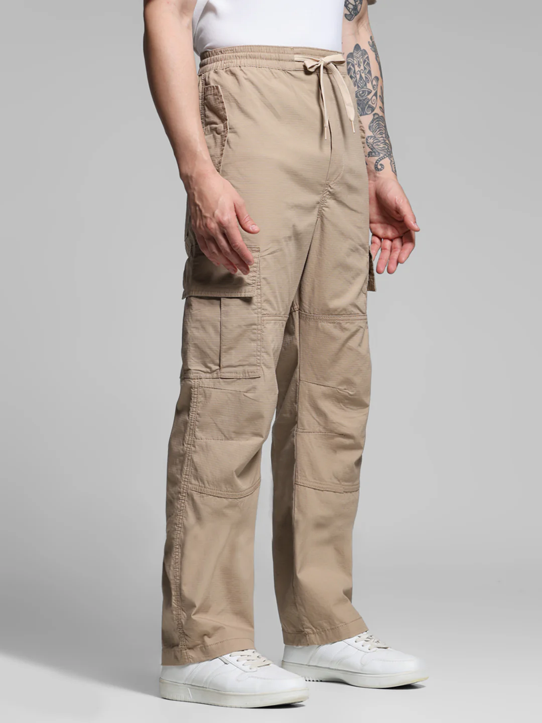 Beige High Rise Cargos - Image 2