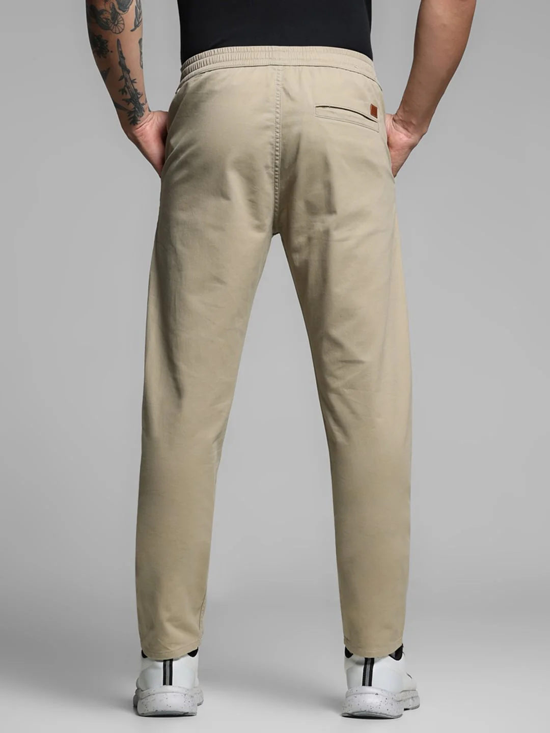 Beige Mid Rise Cotton Pants - Image 3