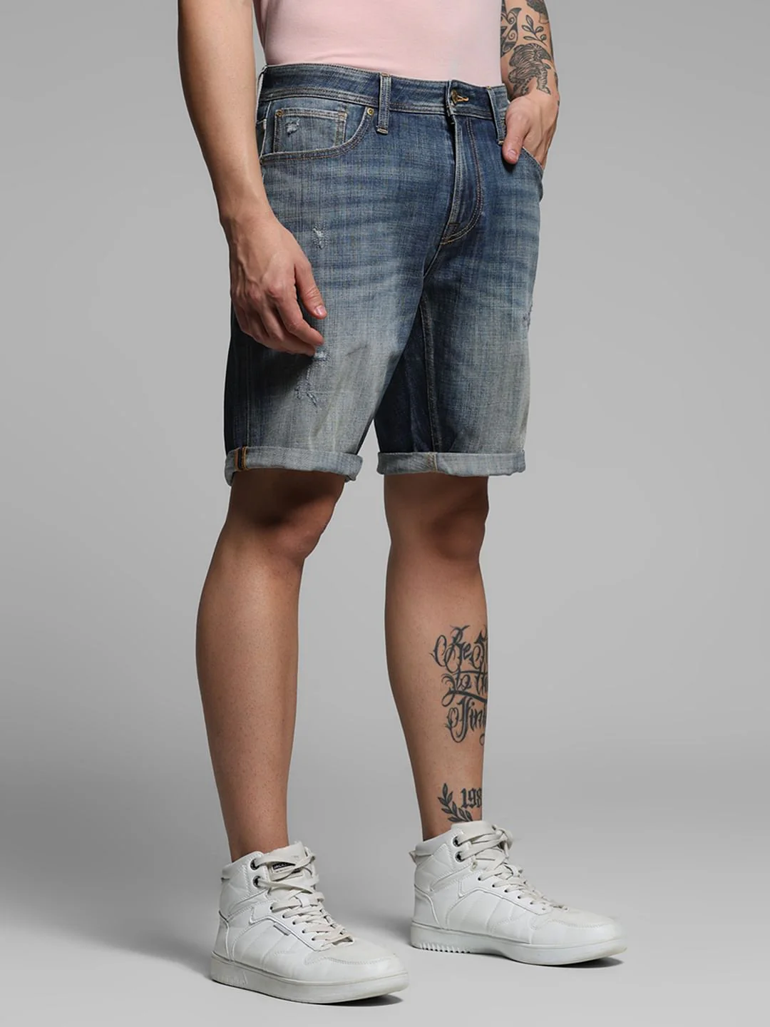 Blue Mid Rise Distressed Denim Shorts - Image 2