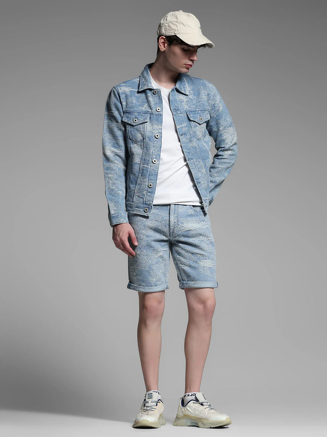 Light Blue Printed Co-ord Set Denim Shorts - Image 7