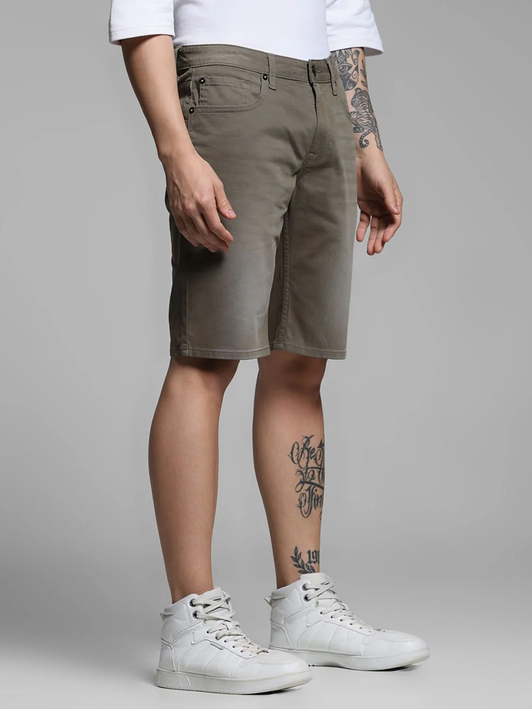 Olive Low Rise Denim Shorts - Image 2