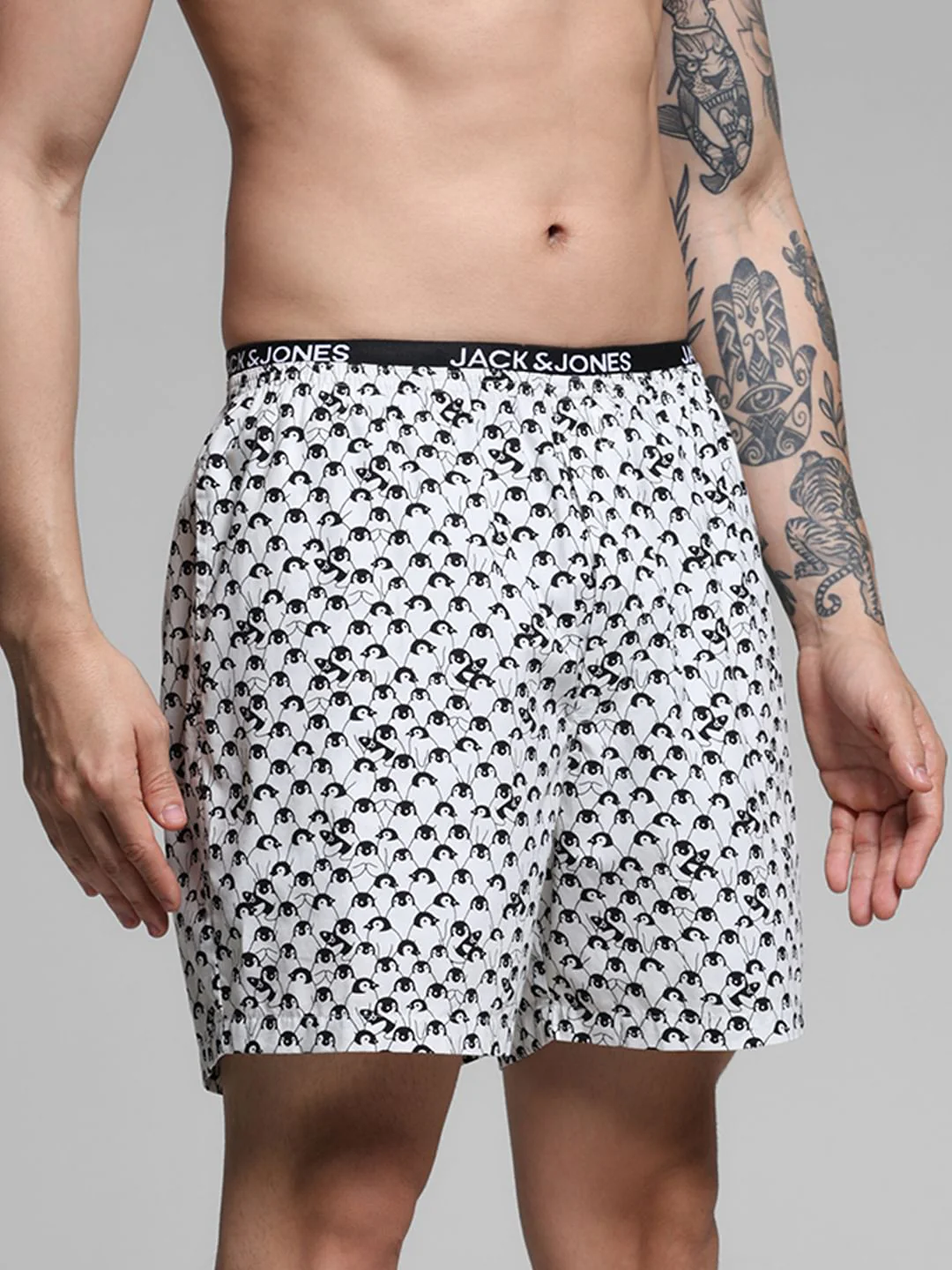 White Penguin Print Cotton Boxers - Image 2