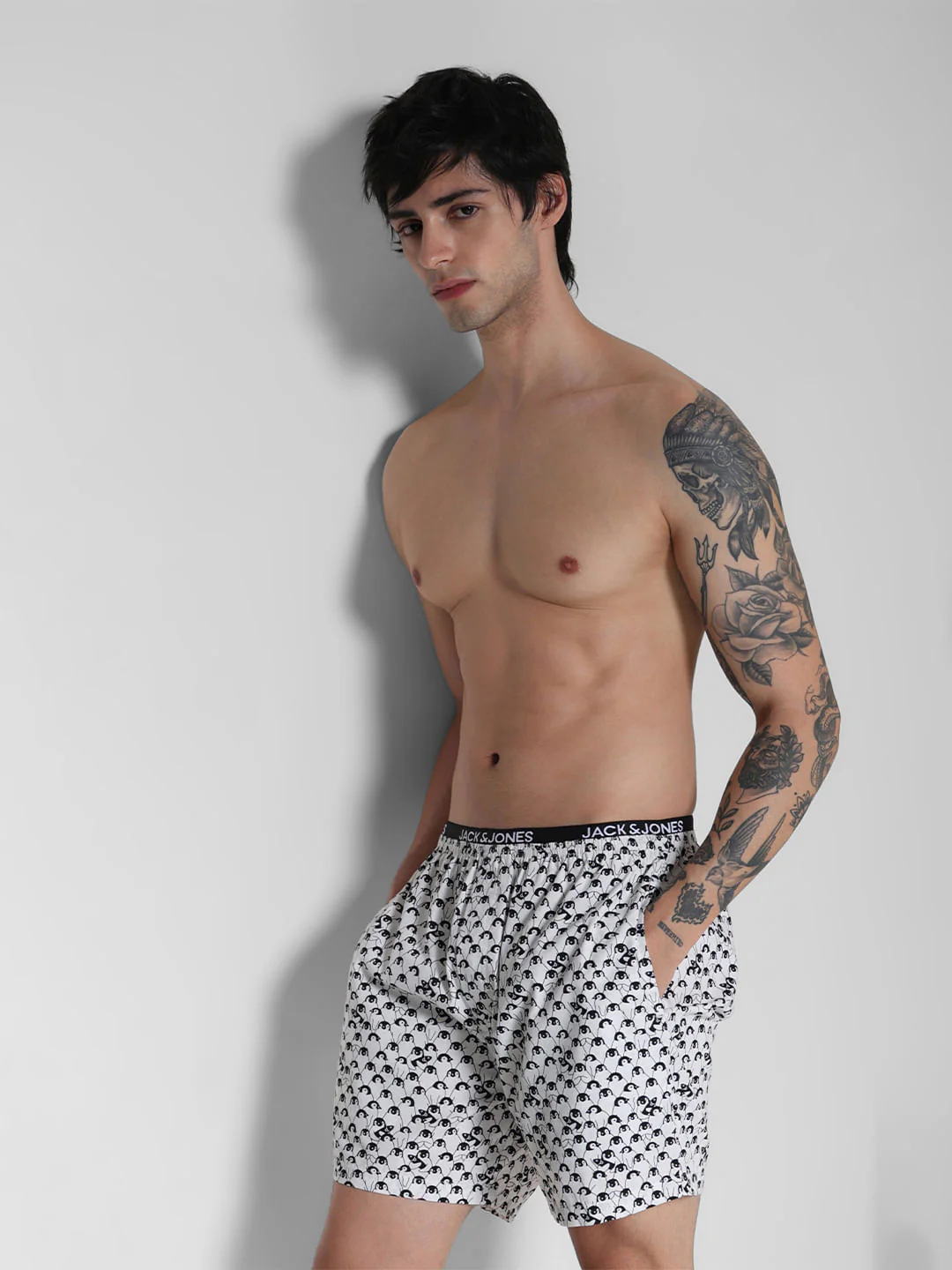 White Penguin Print Cotton Boxers - Image 5