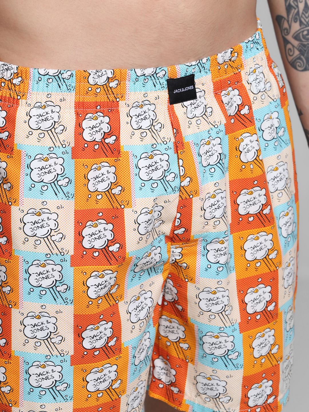 Orange Logo Text Print Cotton Boxers - Image 4