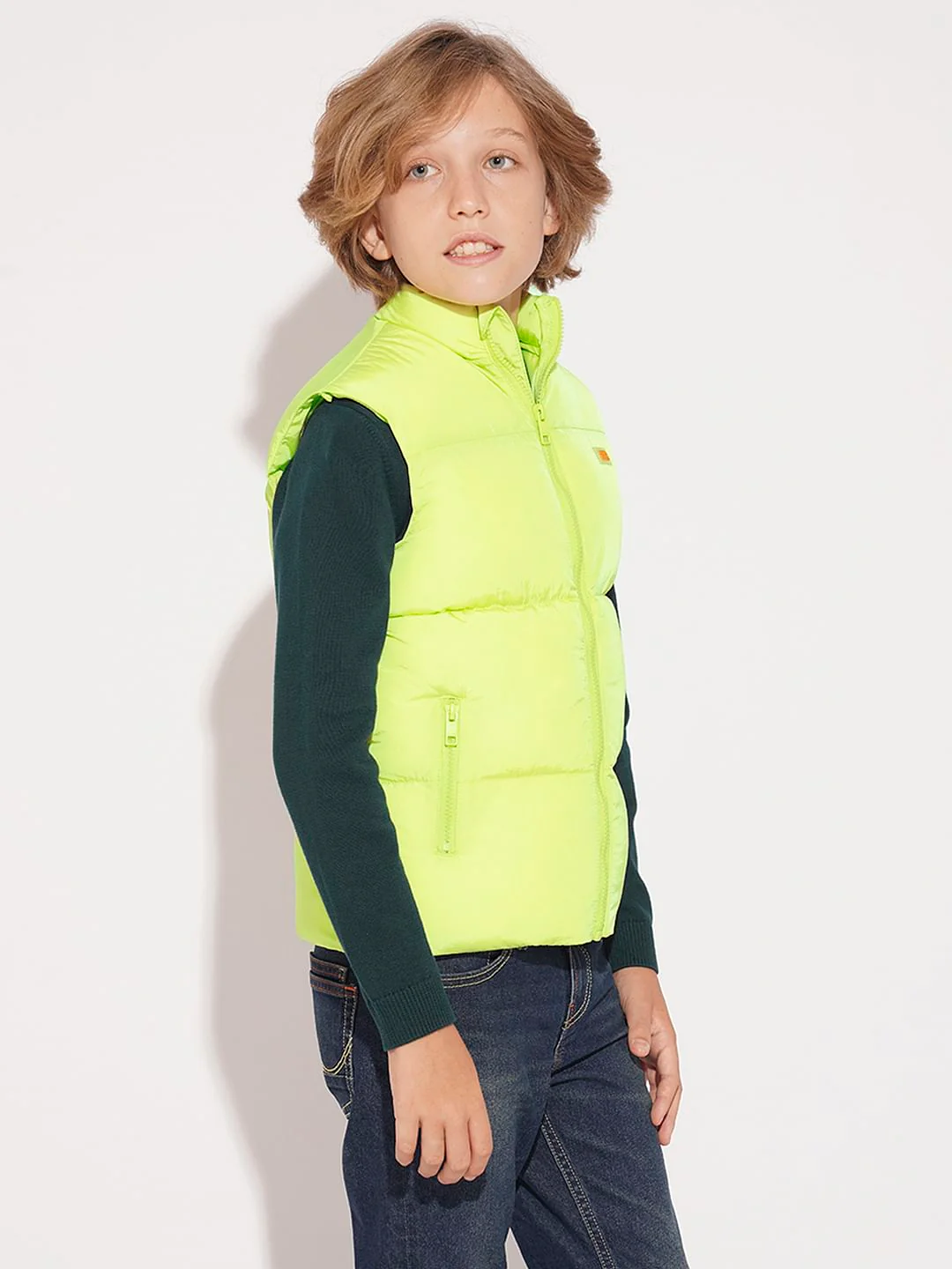 Boys Neon Lime Sleeveless Puffer Jacket - Image 3