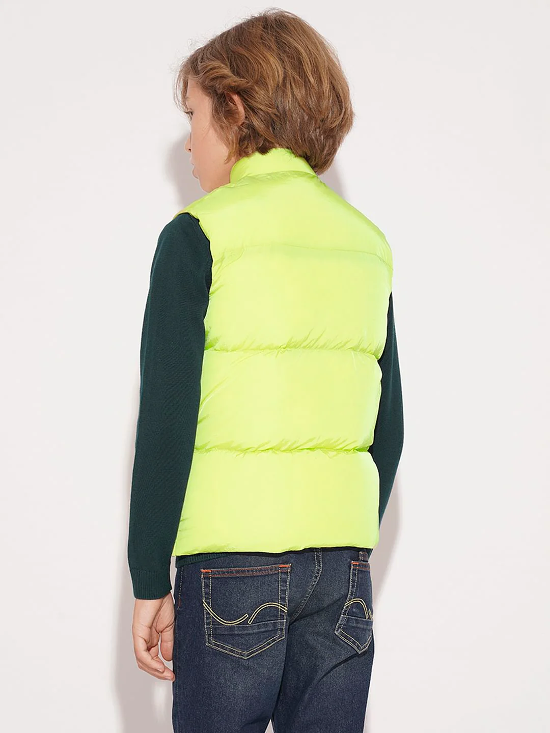 Boys Neon Lime Sleeveless Puffer Jacket - Image 4