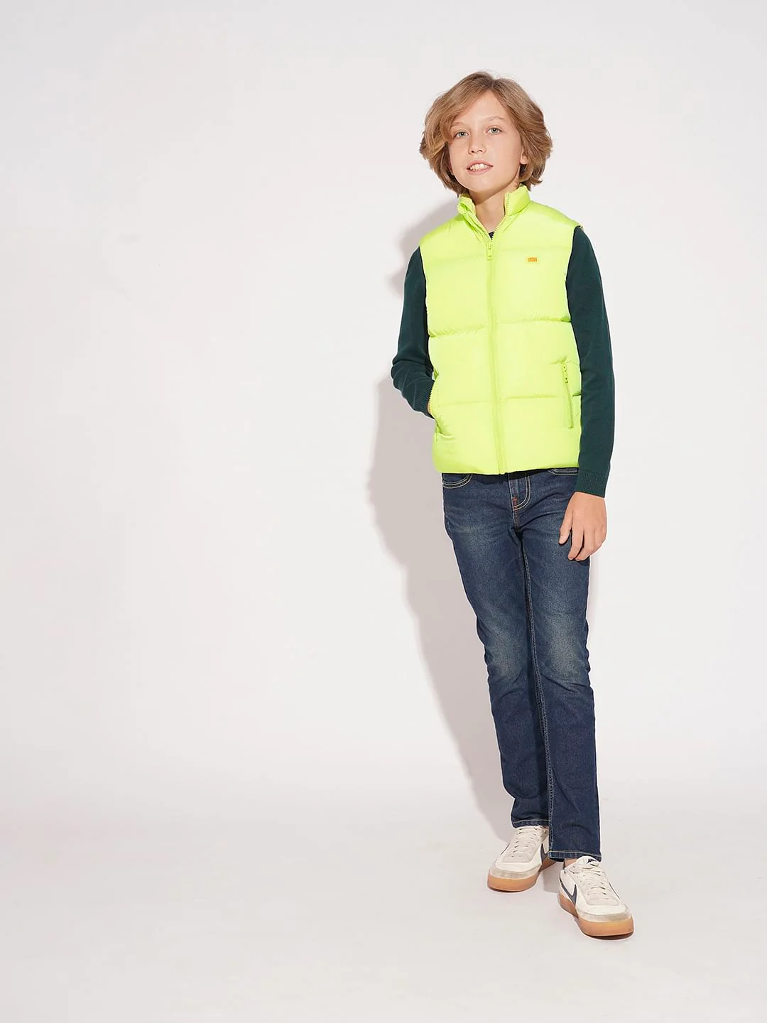 Boys Neon Lime Sleeveless Puffer Jacket - Image 5
