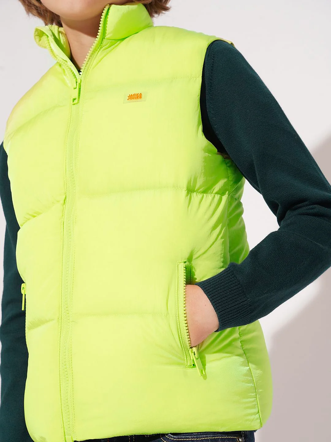 Boys Neon Lime Sleeveless Puffer Jacket - Image 6