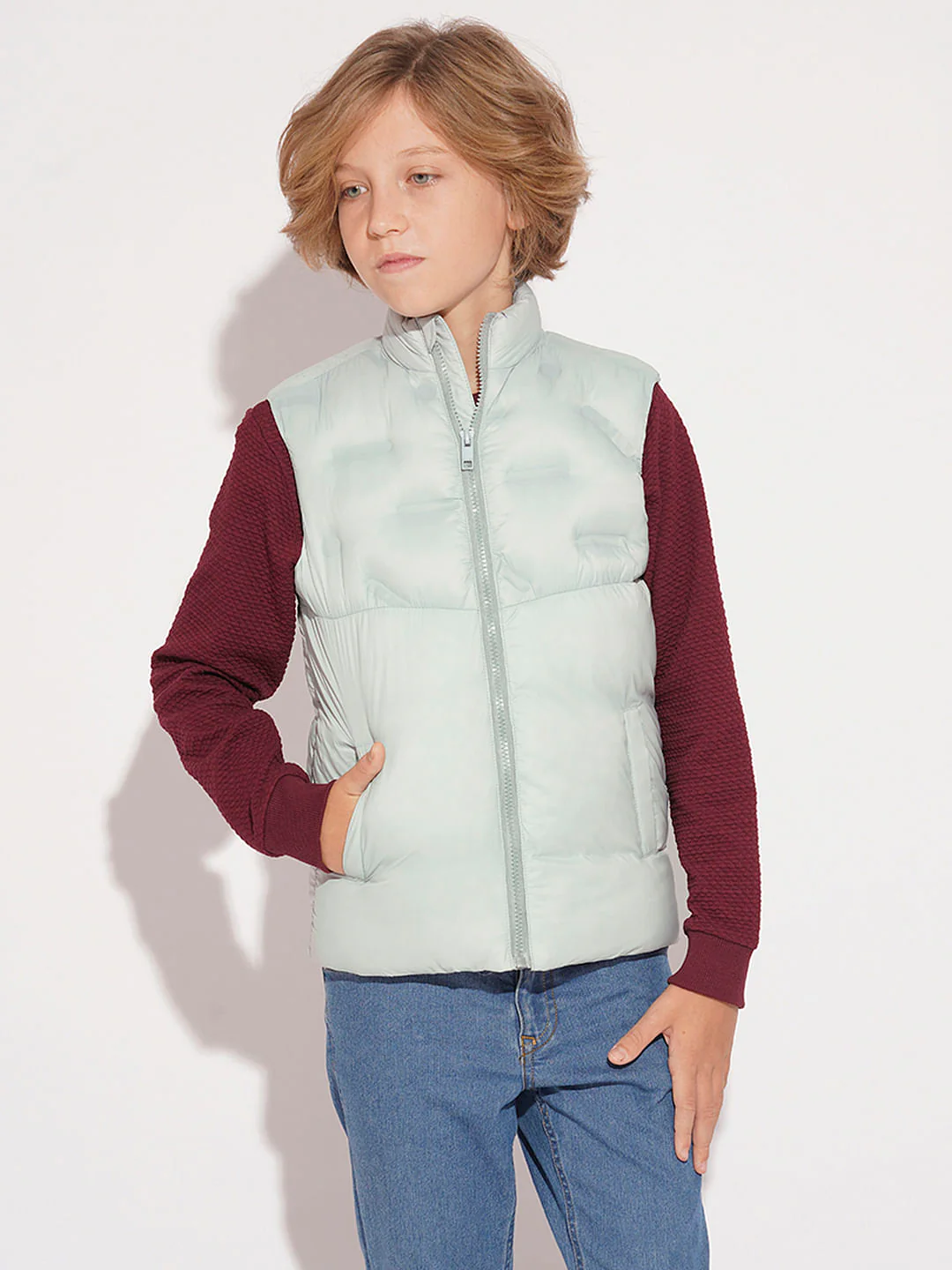 Boys Pearl Blue Sleeveless Puffer Jacket - Image 2