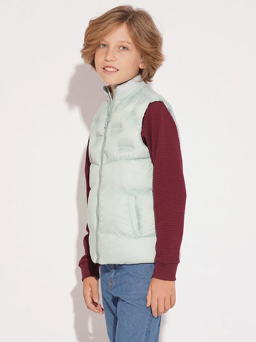 Boys Pearl Blue Sleeveless Puffer Jacket - Image 3