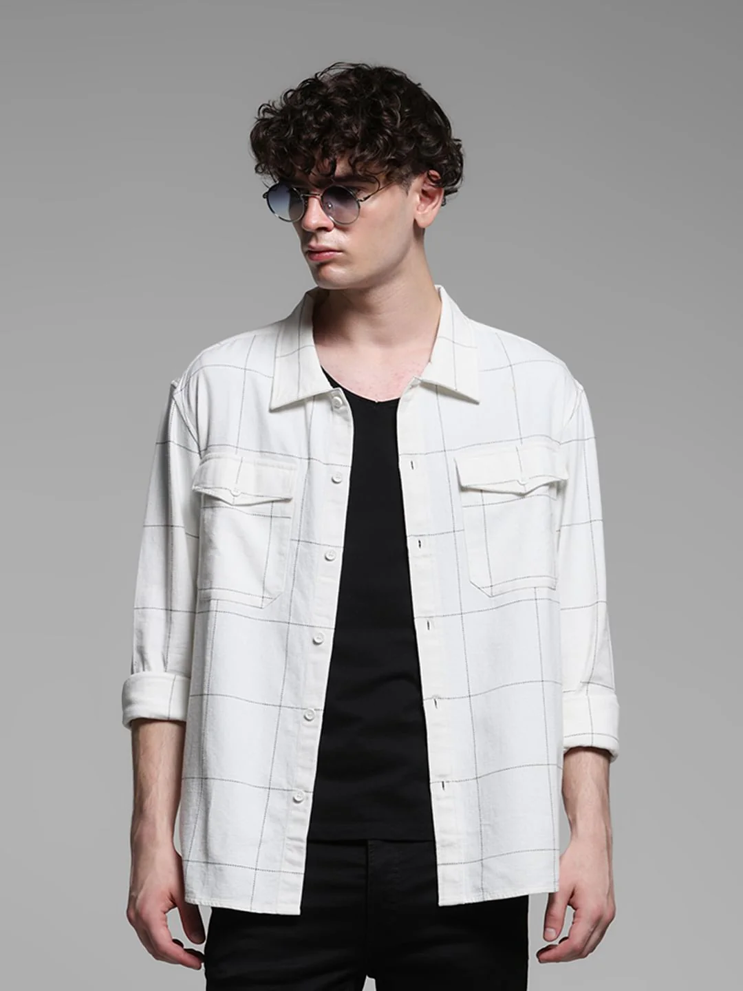 White Check Cotton Oversized Shirt