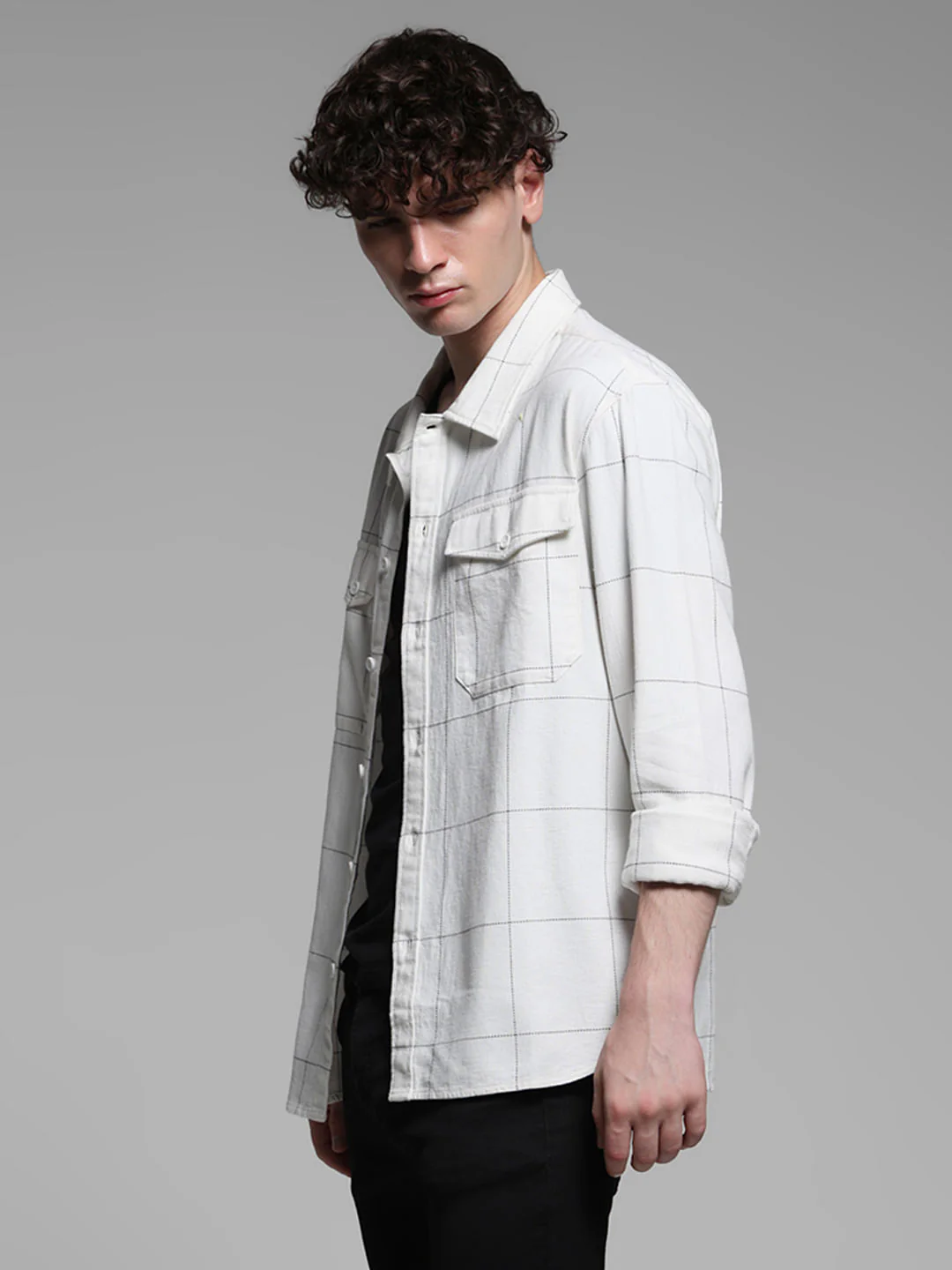 White Check Cotton Oversized Shirt - Image 3