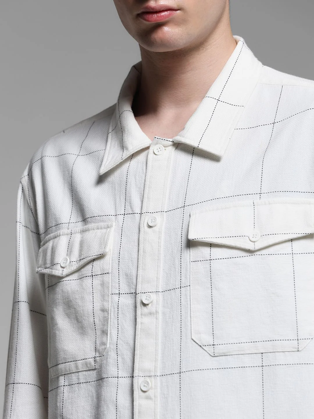 White Check Cotton Oversized Shirt - Image 5
